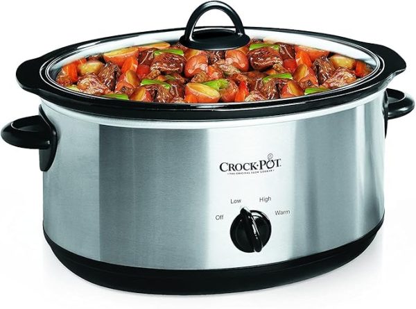 Crock-Pot 7 Quart Oval Manual Slow Cooker, Stainless Steel (SCV700-S-BR), Versatile Cookware for Large Families or Entertaining